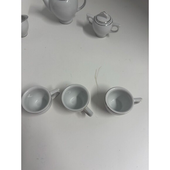 11 Piece Ceramic Tea set Playtime Tea Time White Silver Glossy - Picture 4 of 11